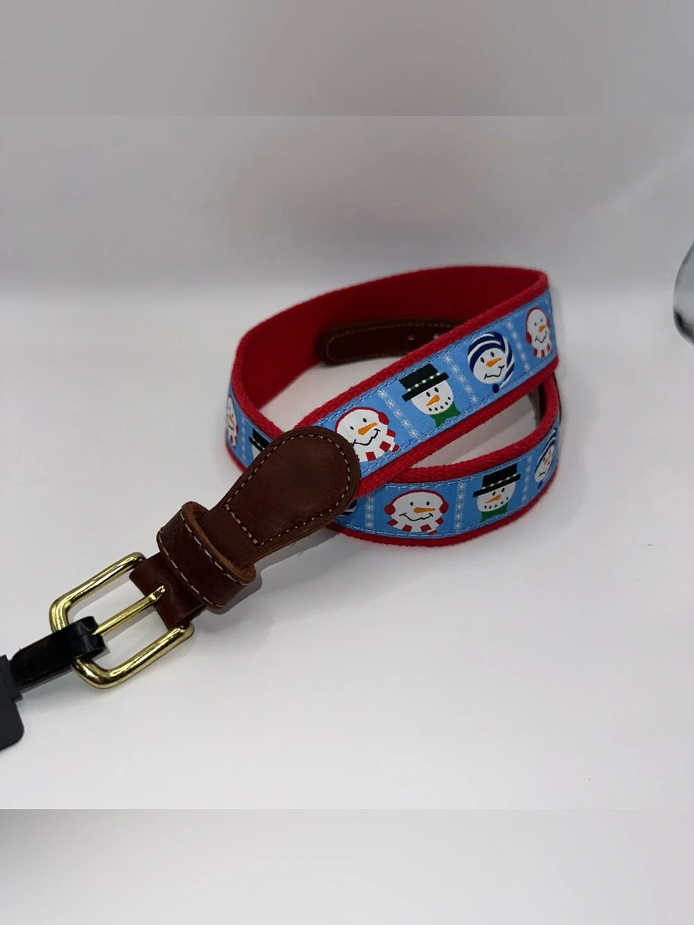 Preston Leather Snowman Holiday Belt Solid Brass Buckle Kids Size 24 Made in USA